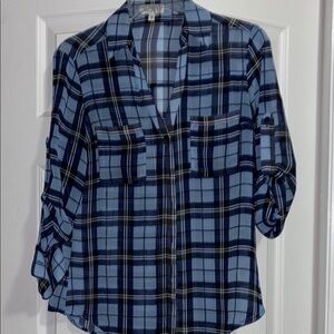 Express Blue and Black Plaid Blouse